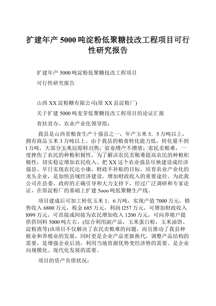 扩建年产5000吨淀粉低聚糖技改工程项目可行性研究报告.docx