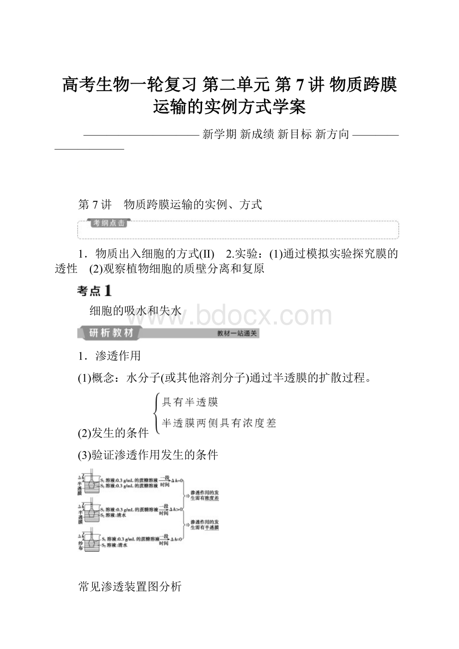 高考生物一轮复习 第二单元 第7讲 物质跨膜运输的实例方式学案.docx