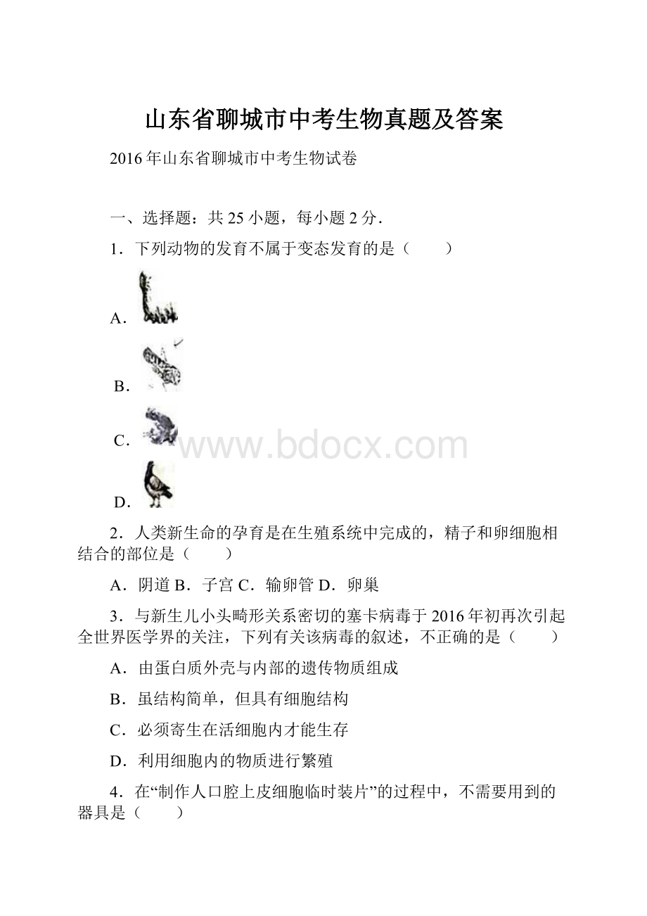 山东省聊城市中考生物真题及答案.docx