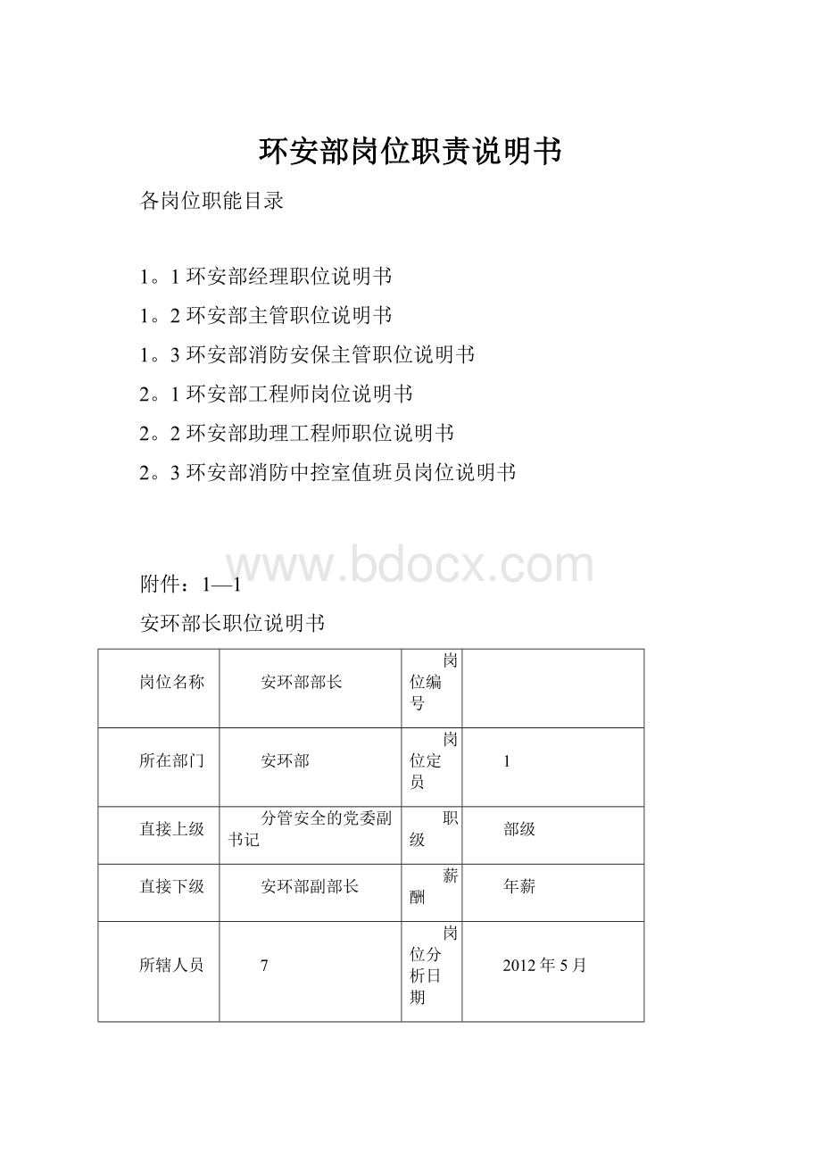 环安部岗位职责说明书.docx