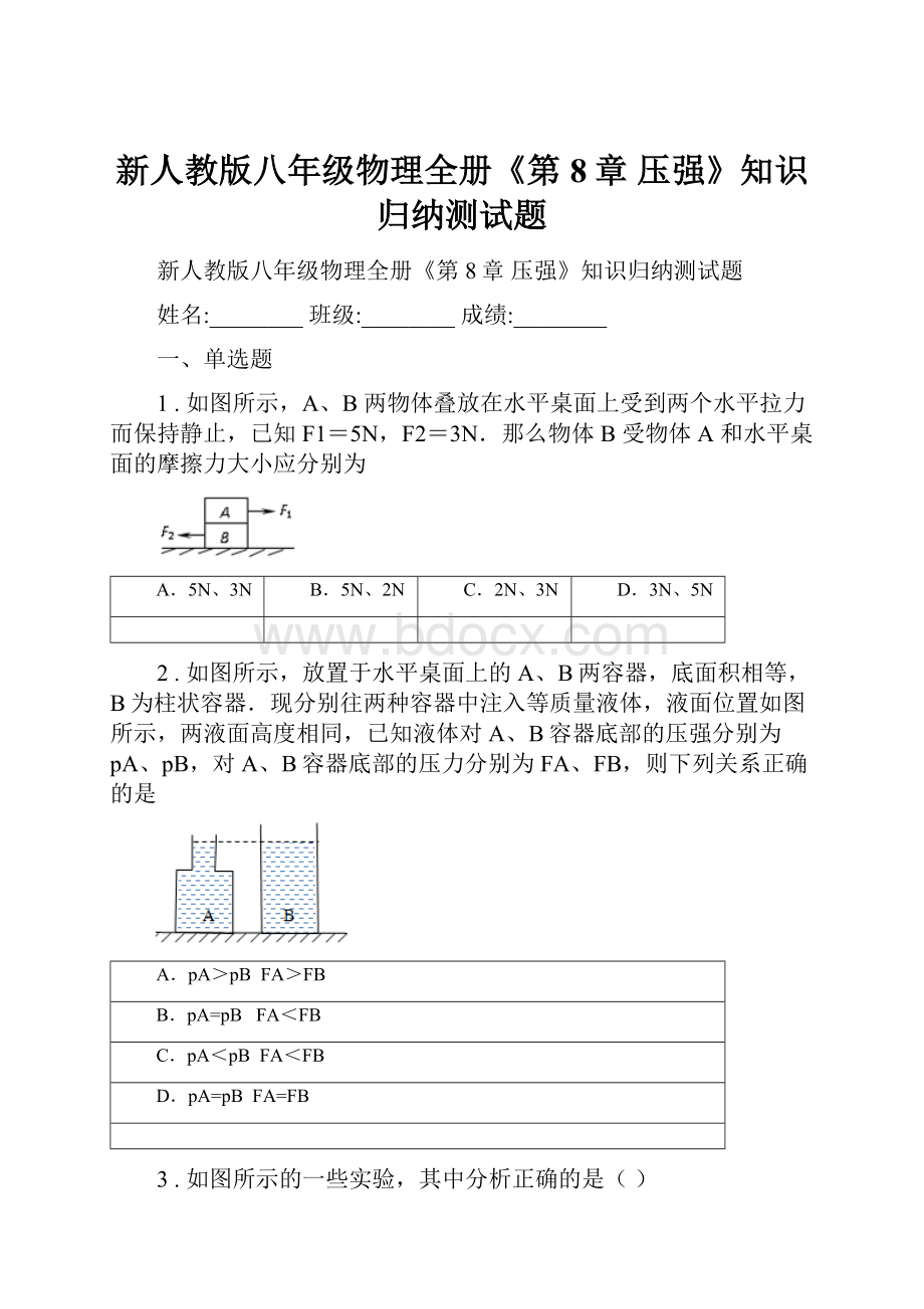 新人教版八年级物理全册《第8章 压强》知识归纳测试题.docx