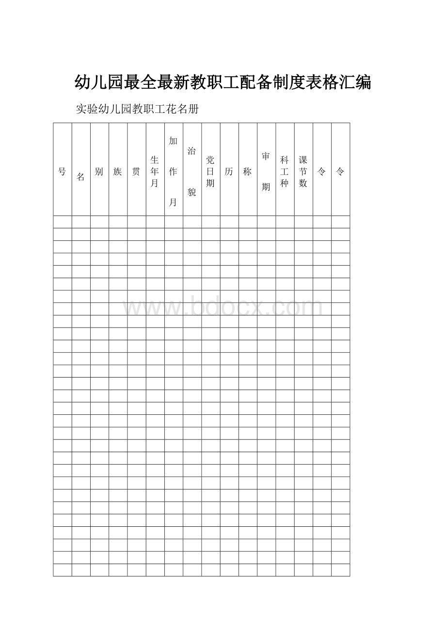 幼儿园最全最新教职工配备制度表格汇编.docx