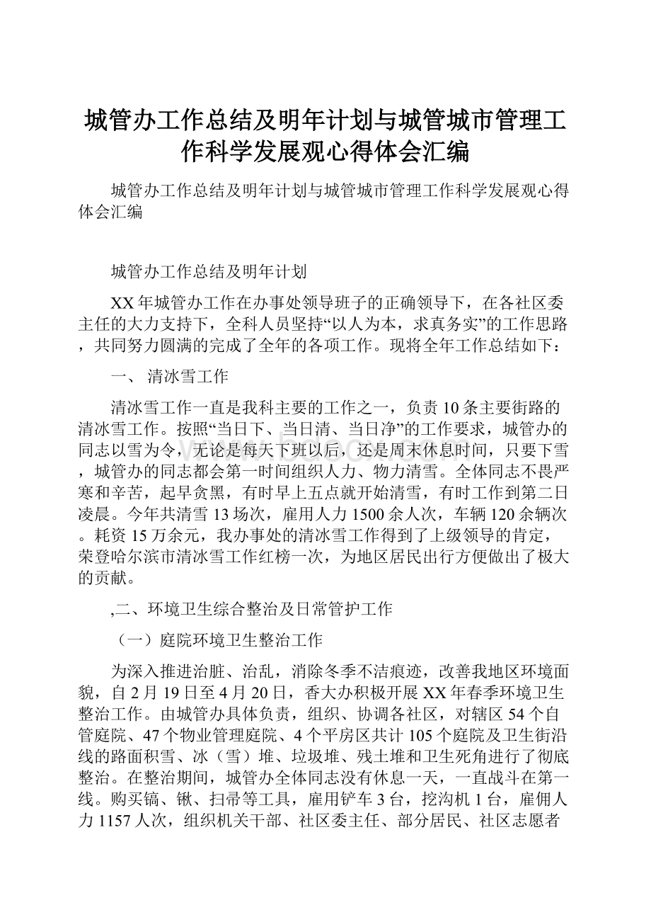 城管办工作总结及明年计划与城管城市管理工作科学发展观心得体会汇编.docx