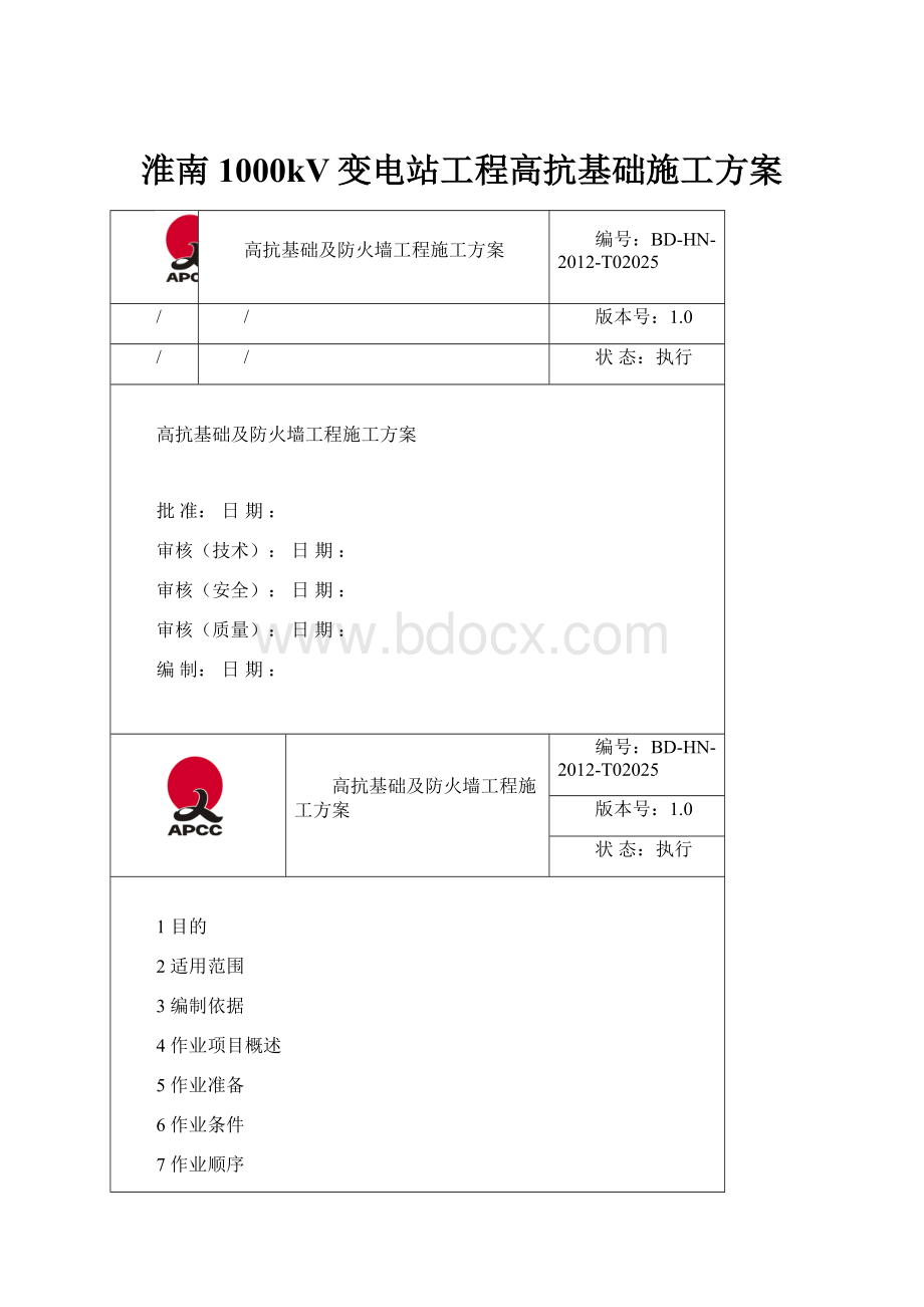 淮南1000kV变电站工程高抗基础施工方案.docx_第1页