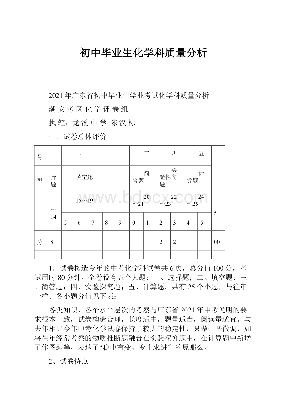 初中毕业生化学科质量分析.docx