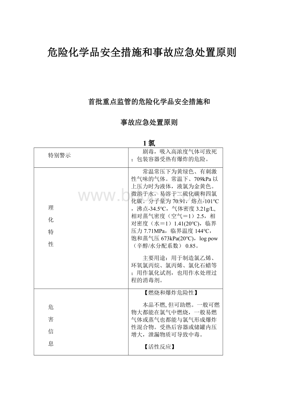 危险化学品安全措施和事故应急处置原则.docx_第1页