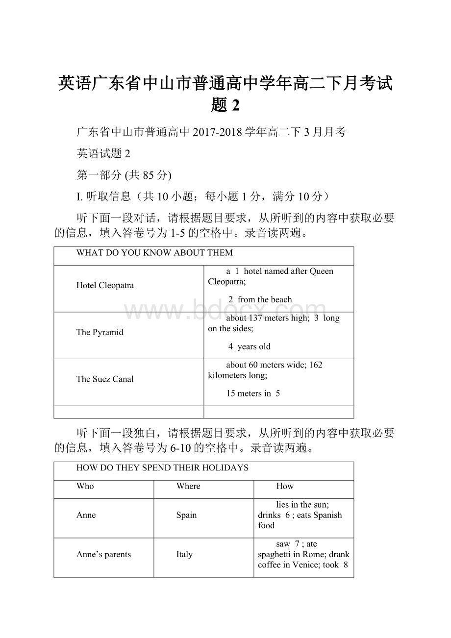 英语广东省中山市普通高中学年高二下月考试题2.docx