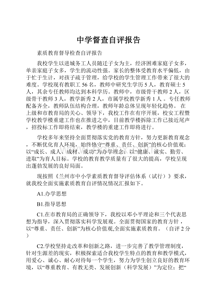 中学督查自评报告.docx_第1页