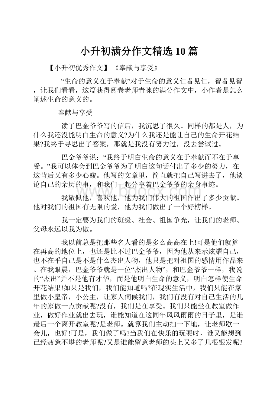 小升初满分作文精选10篇.docx