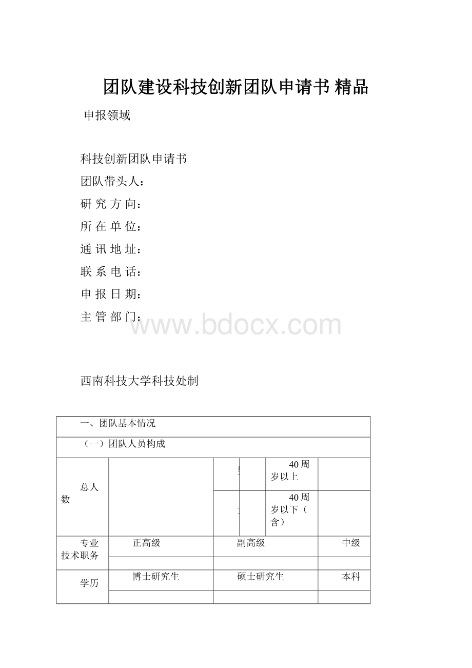 团队建设科技创新团队申请书 精品.docx