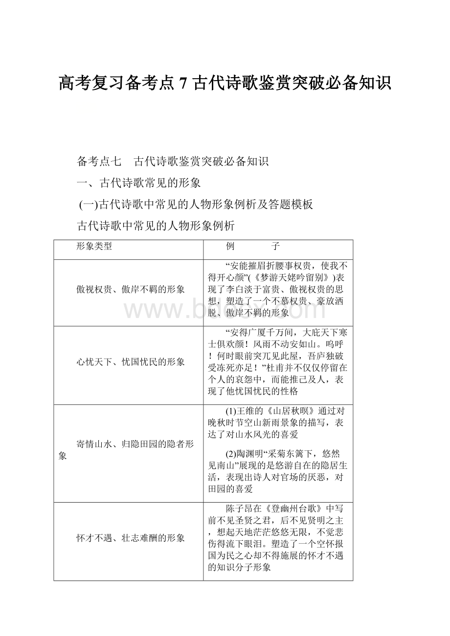 高考复习备考点7 古代诗歌鉴赏突破必备知识.docx