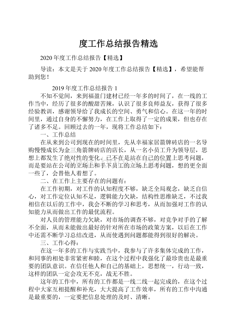 度工作总结报告精选.docx