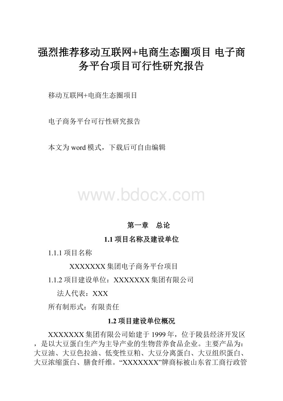 强烈推荐移动互联网+电商生态圈项目电子商务平台项目可行性研究报告.docx