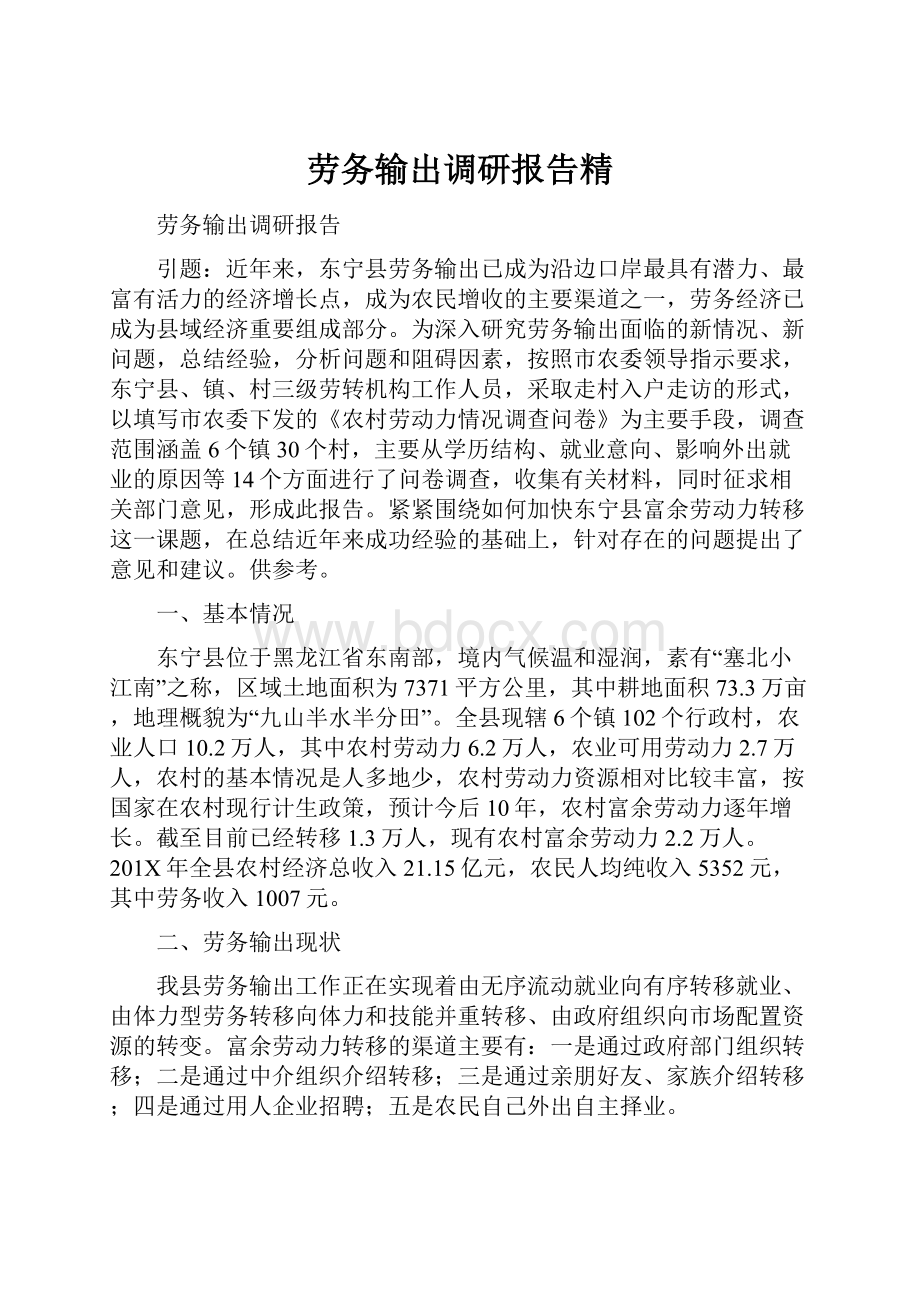 劳务输出调研报告精.docx