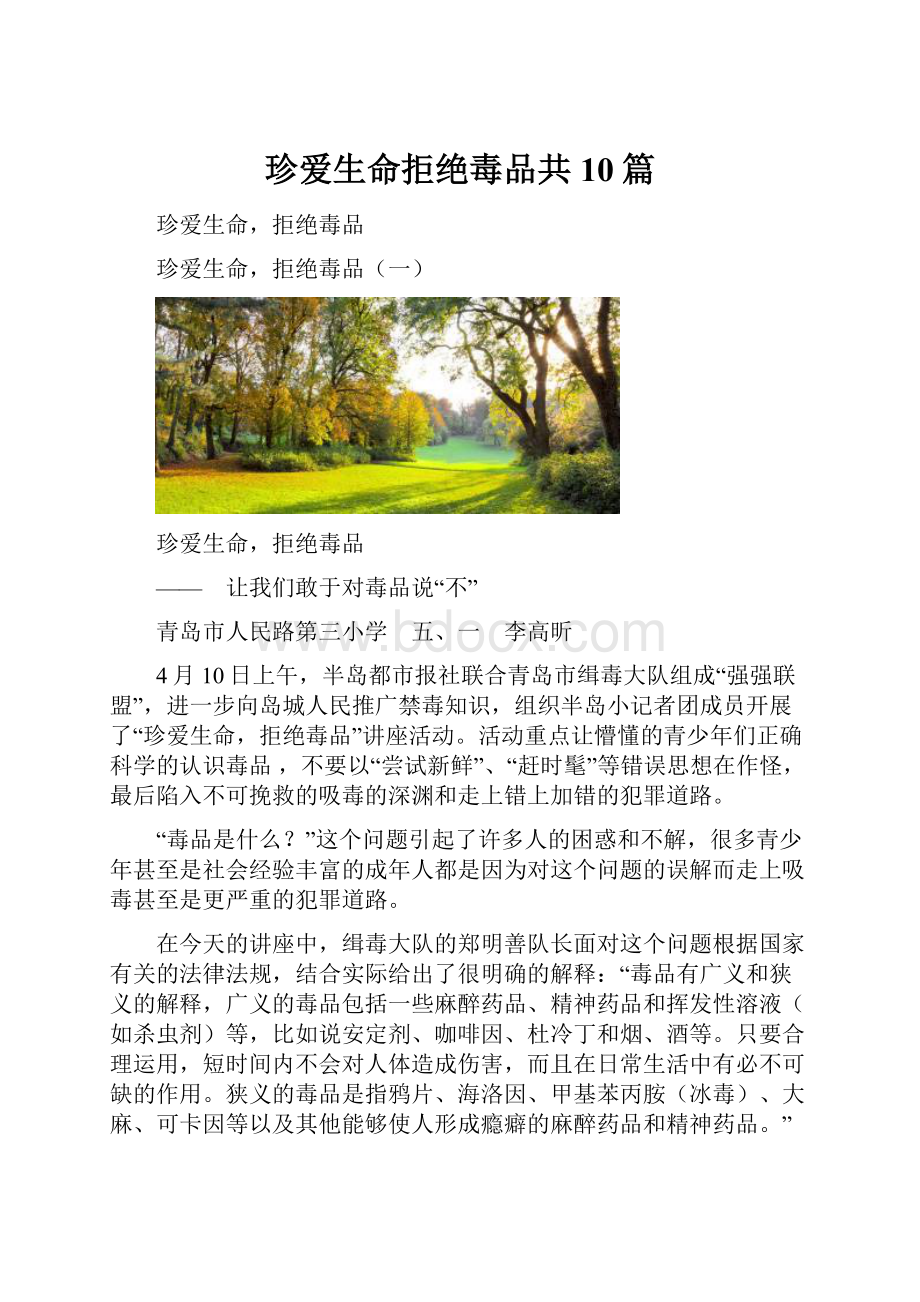 珍爱生命拒绝毒品共10篇.docx