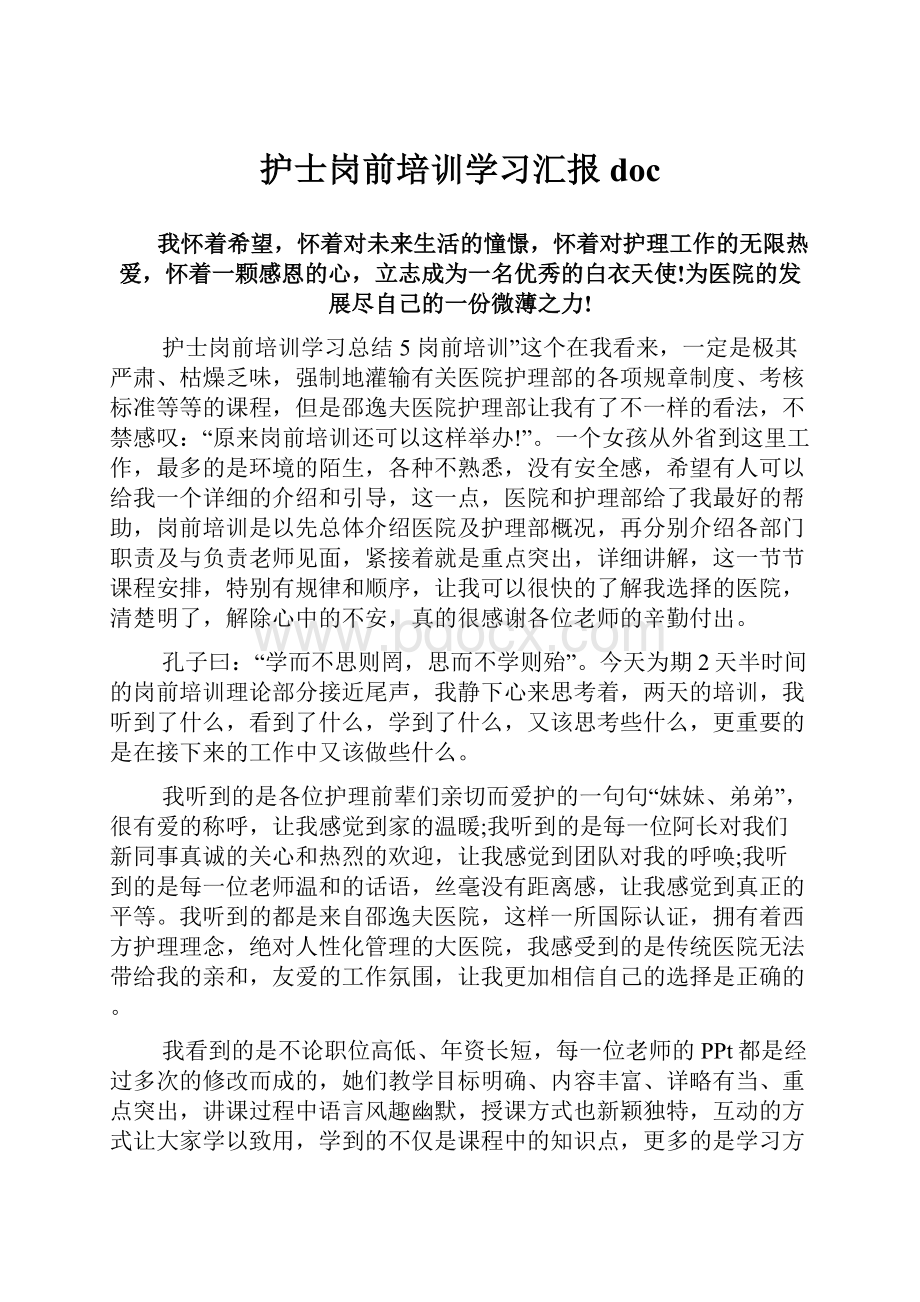 护士岗前培训学习汇报doc.docx