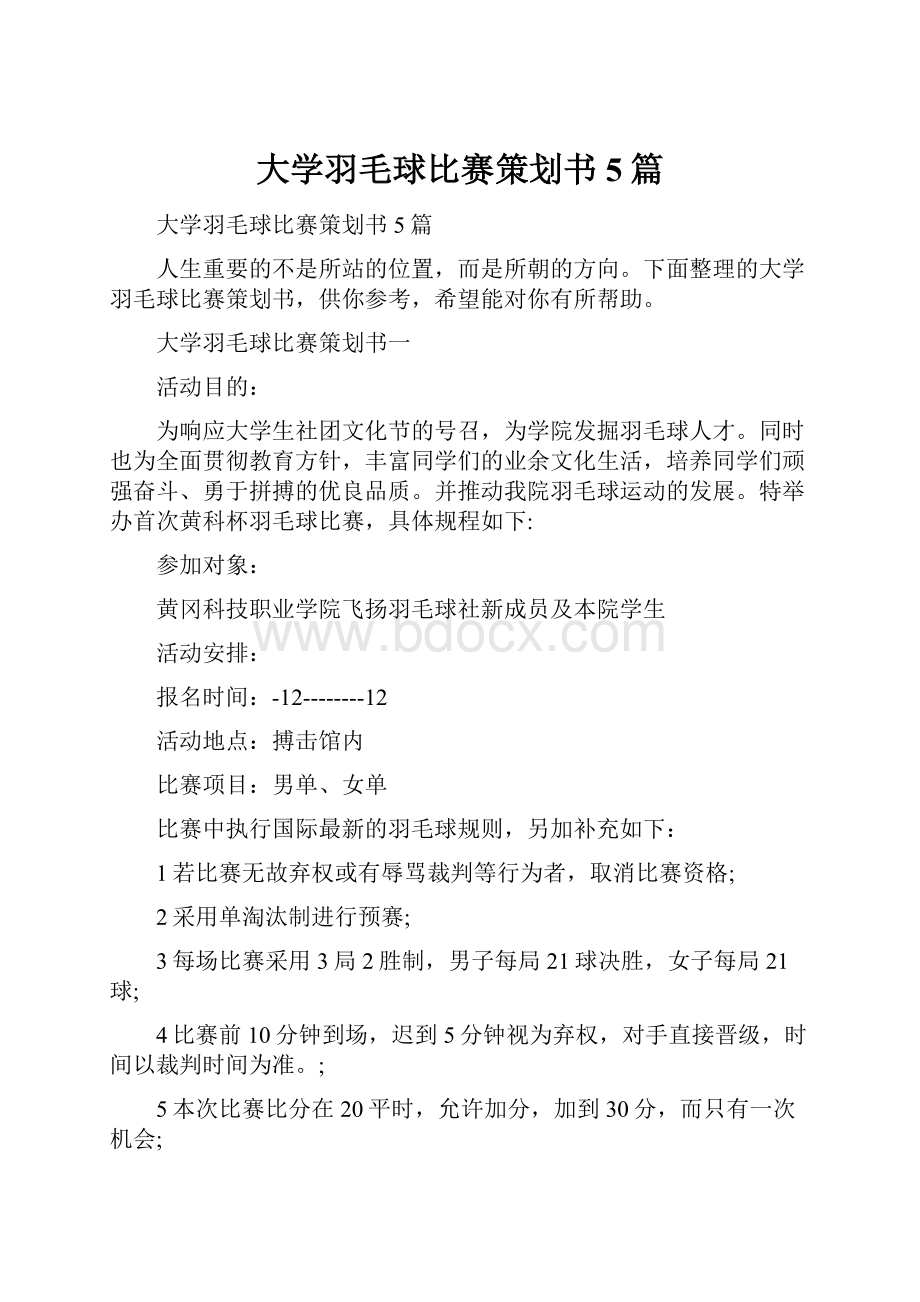 大学羽毛球比赛策划书5篇.docx