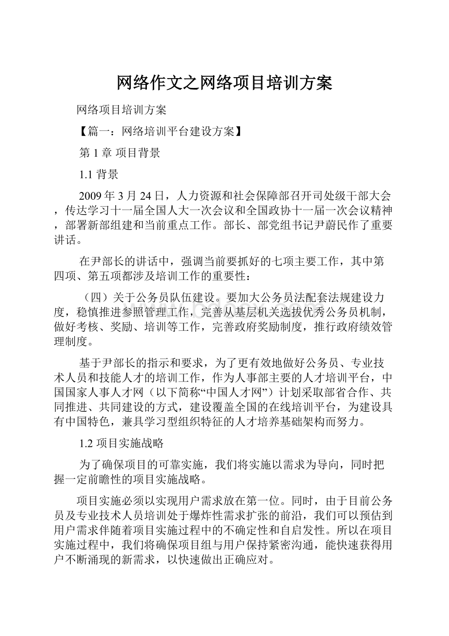 网络作文之网络项目培训方案.docx_第1页