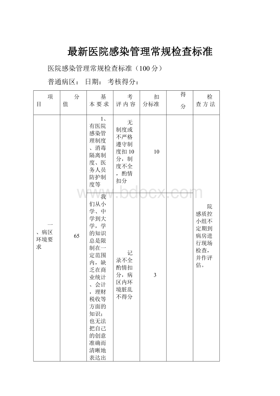 最新医院感染管理常规检查标准.docx