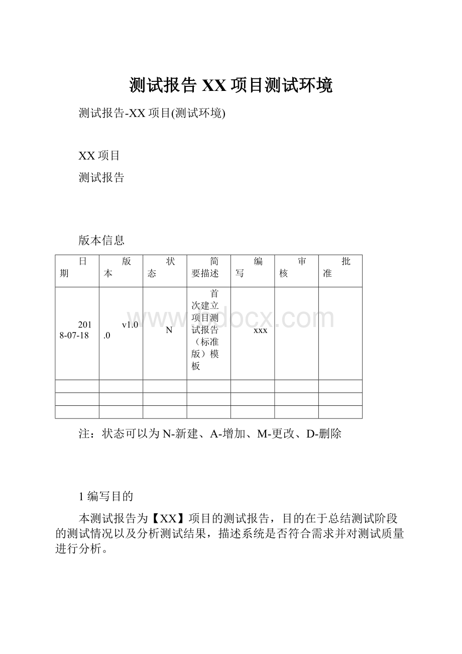 测试报告XX项目测试环境.docx_第1页