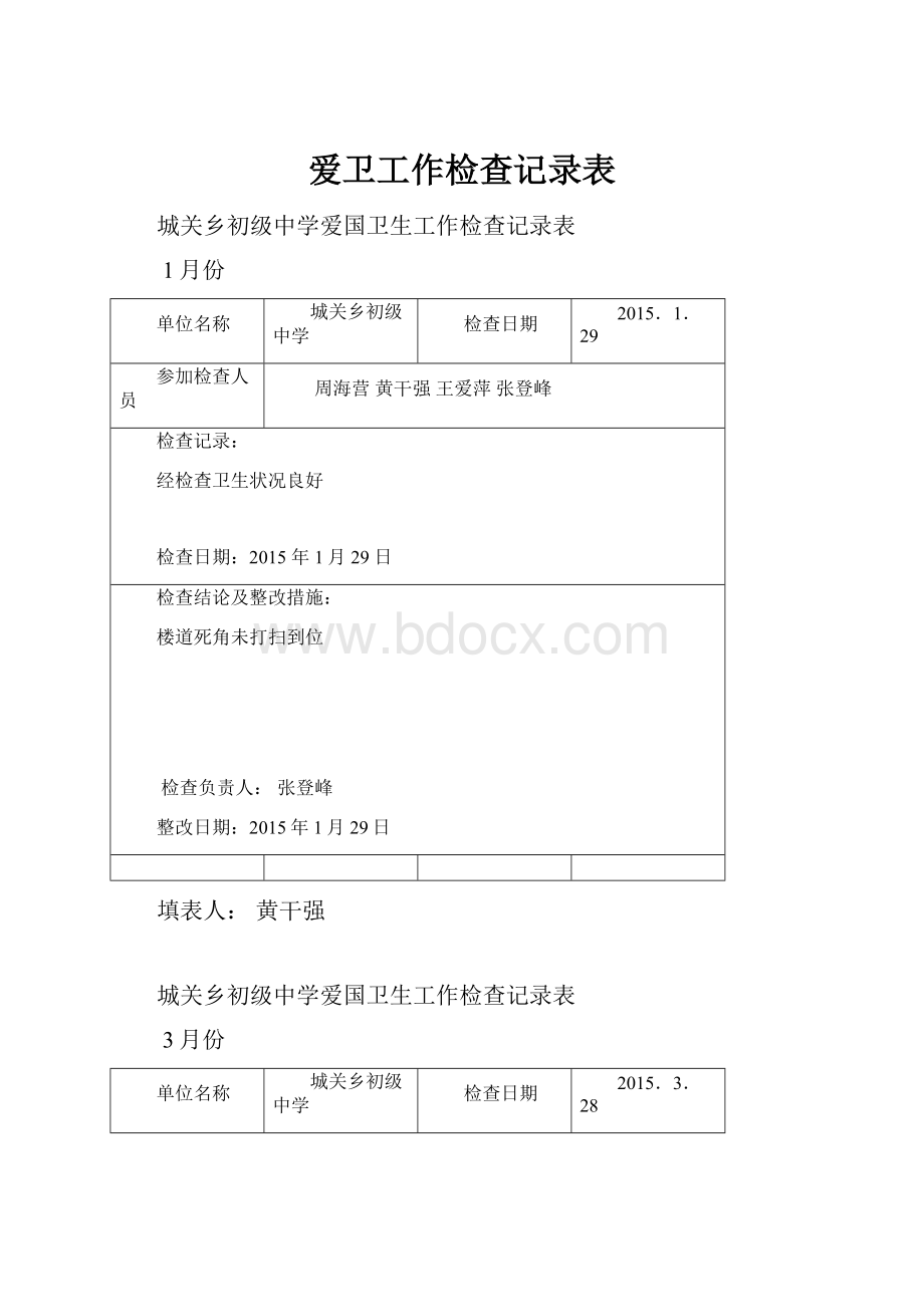 爱卫工作检查记录表.docx