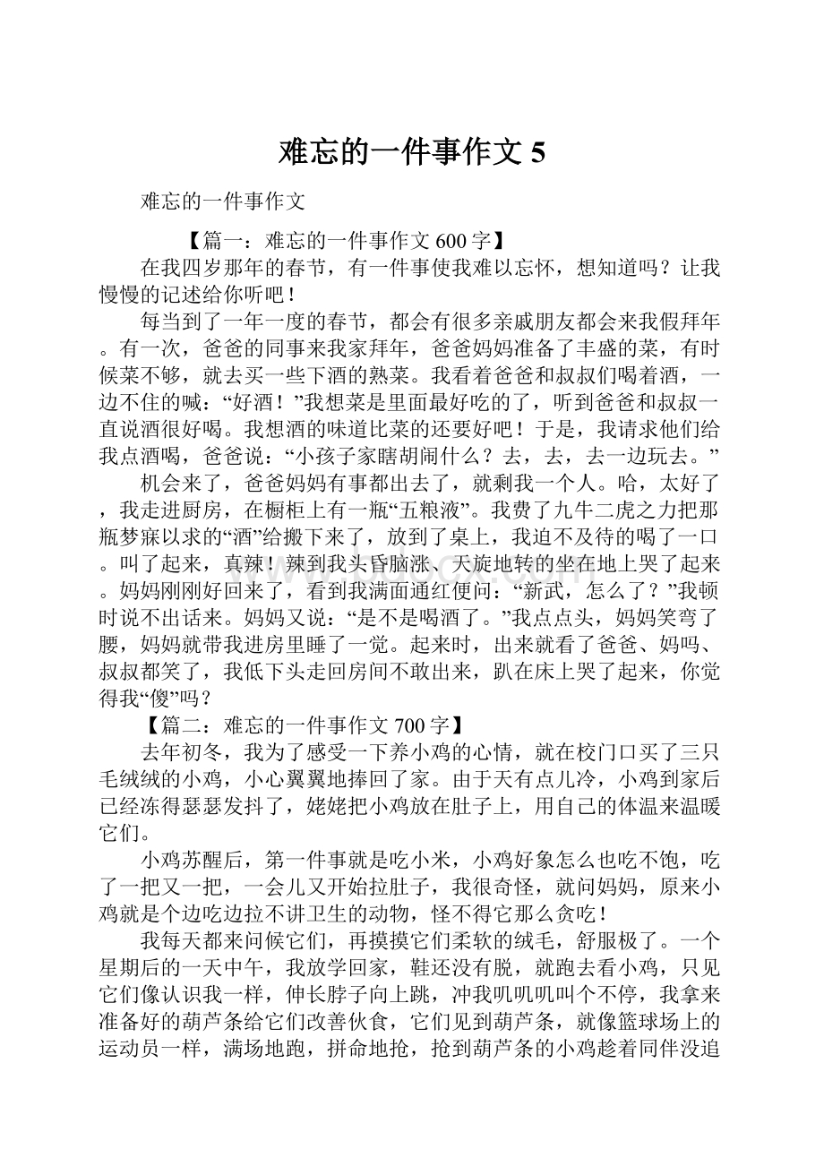 难忘的一件事作文5.docx