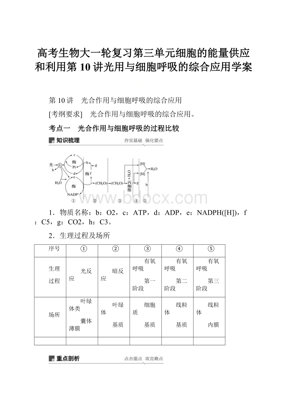 高考生物大一轮复习第三单元细胞的能量供应和利用第10讲光用与细胞呼吸的综合应用学案.docx