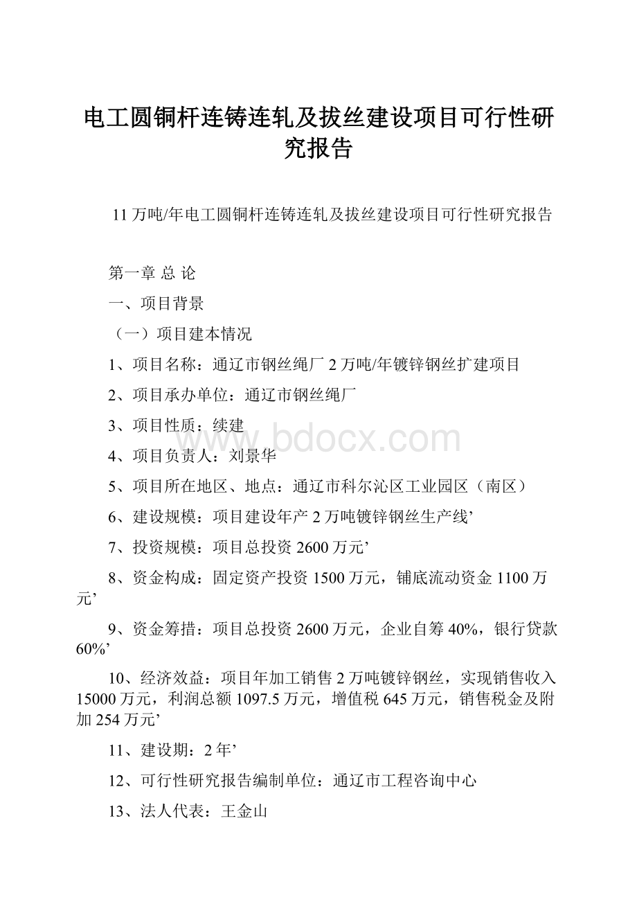 电工圆铜杆连铸连轧及拔丝建设项目可行性研究报告.docx