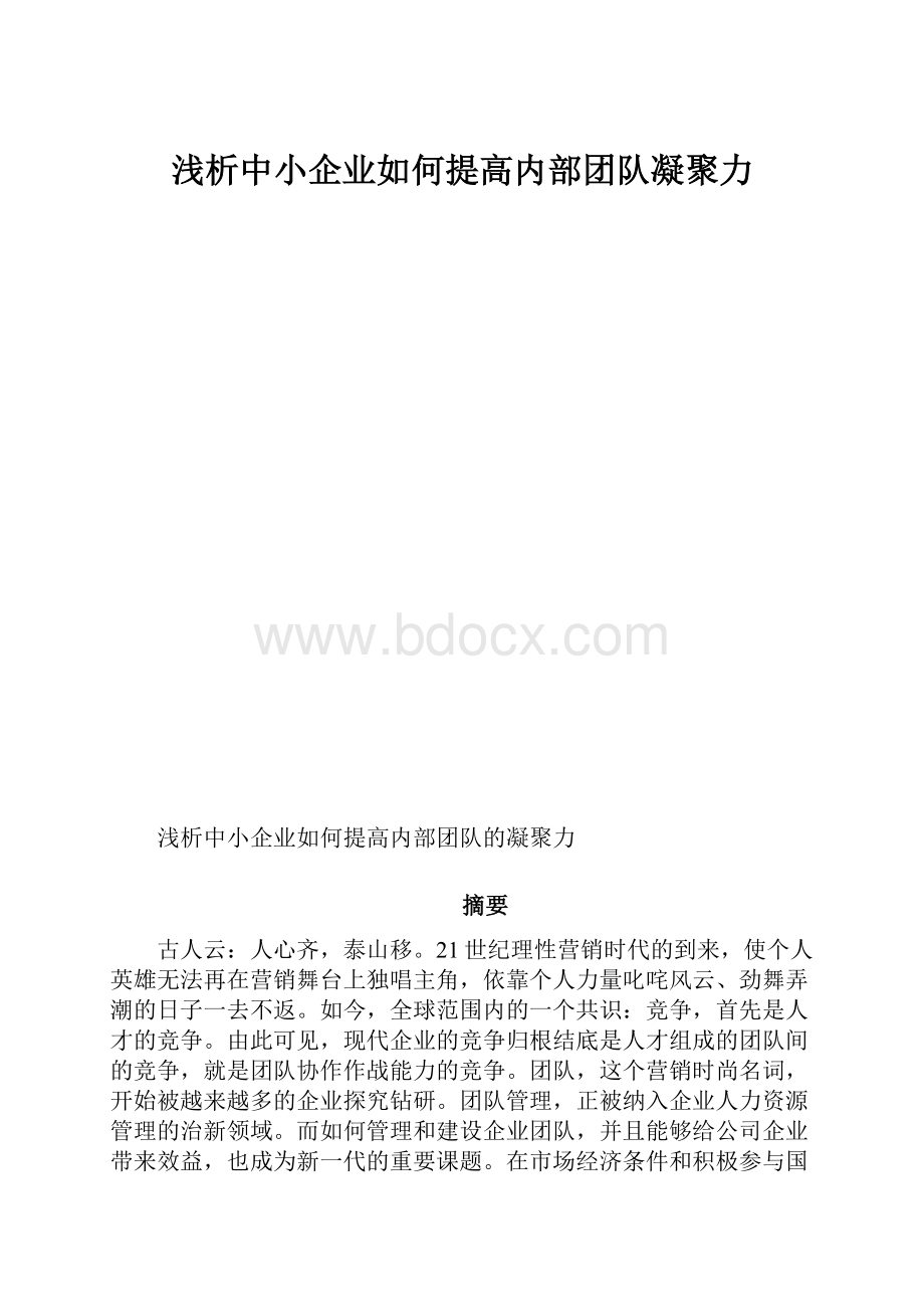 浅析中小企业如何提高内部团队凝聚力.docx_第1页