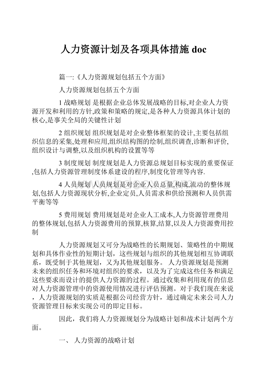 人力资源计划及各项具体措施doc.docx