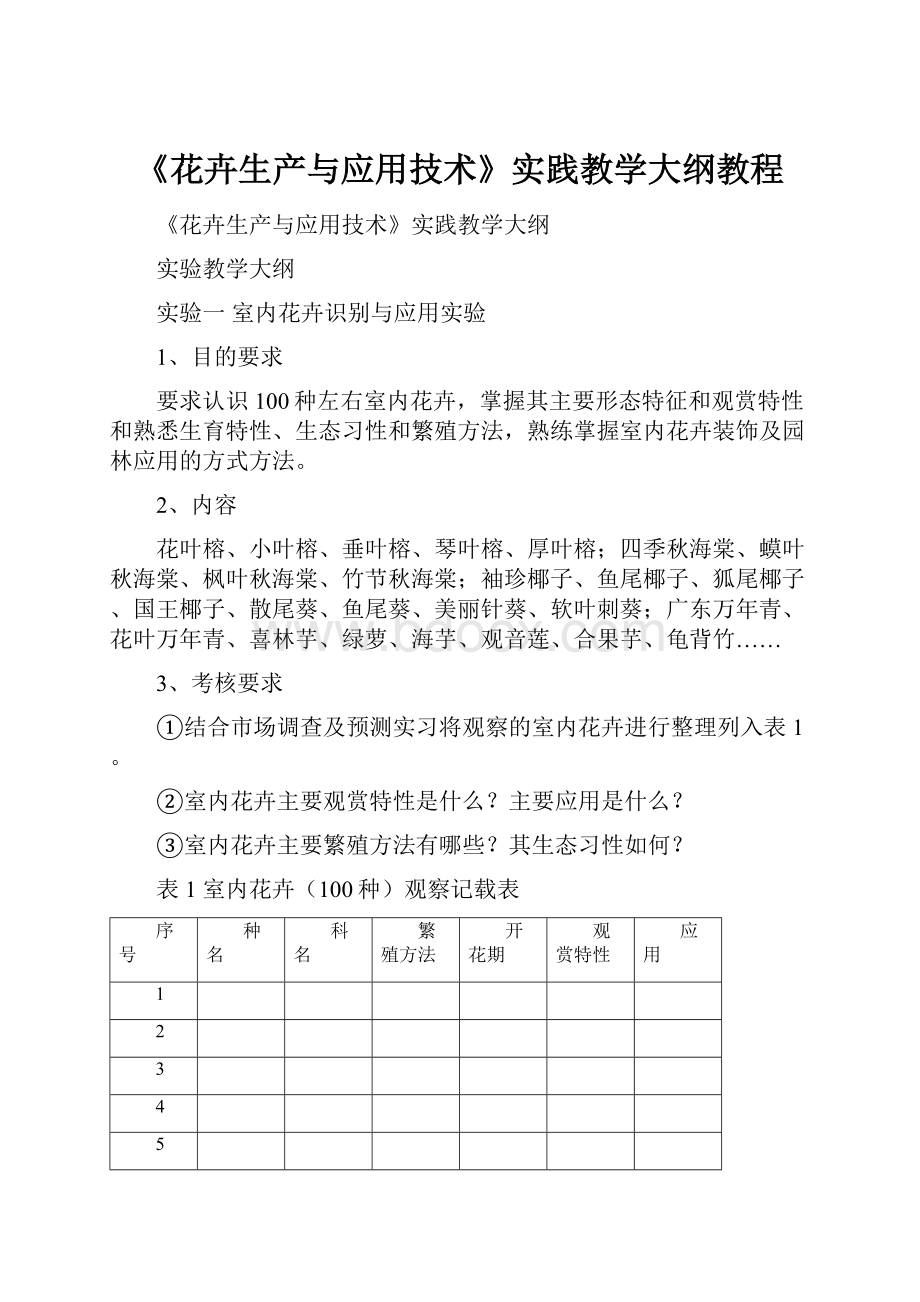 《花卉生产与应用技术》实践教学大纲教程.docx