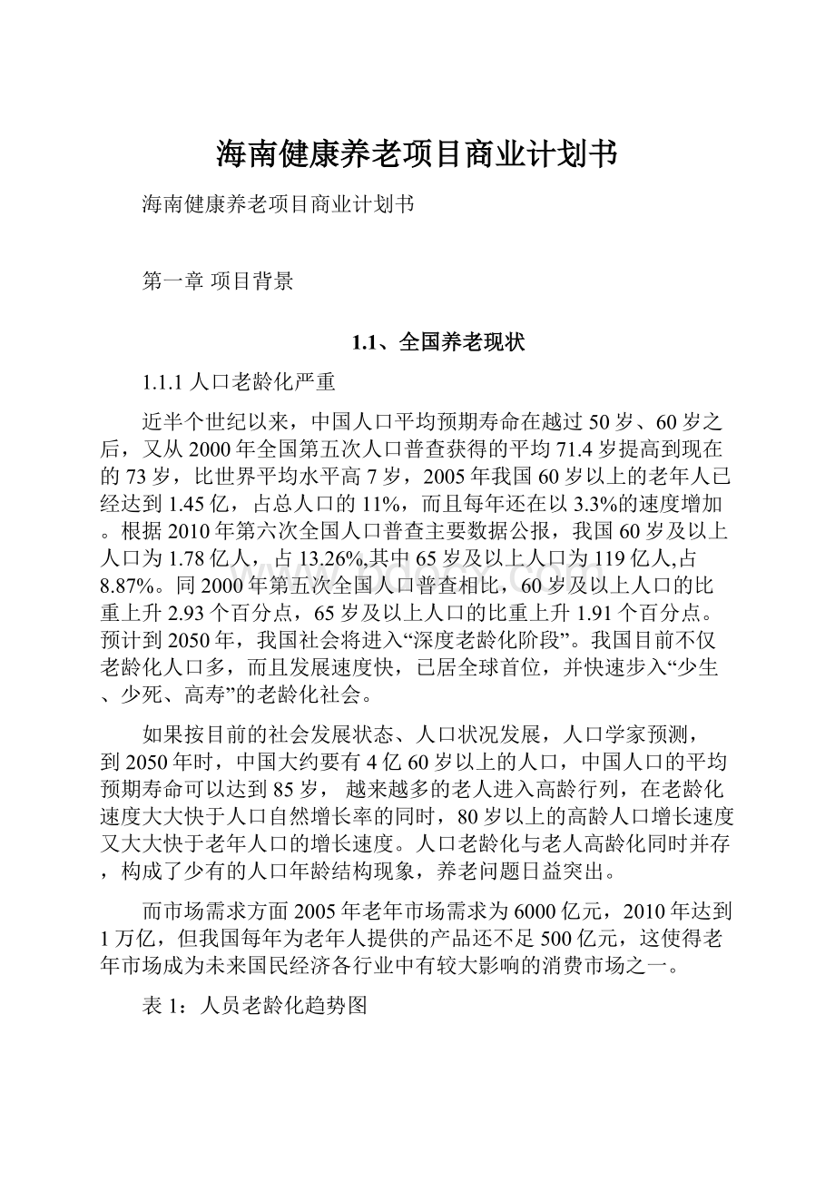 海南健康养老项目商业计划书.docx