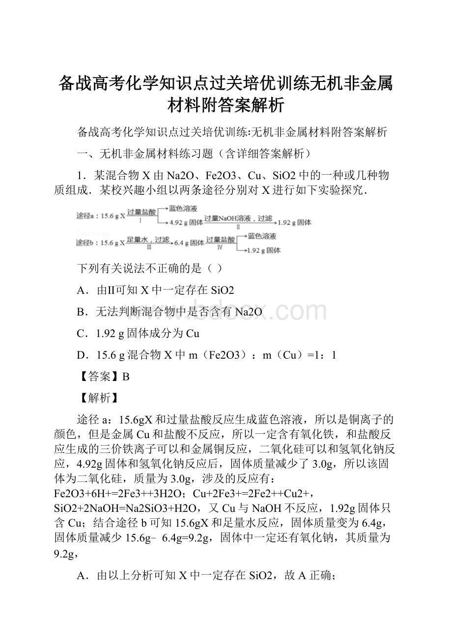 备战高考化学知识点过关培优训练无机非金属材料附答案解析.docx