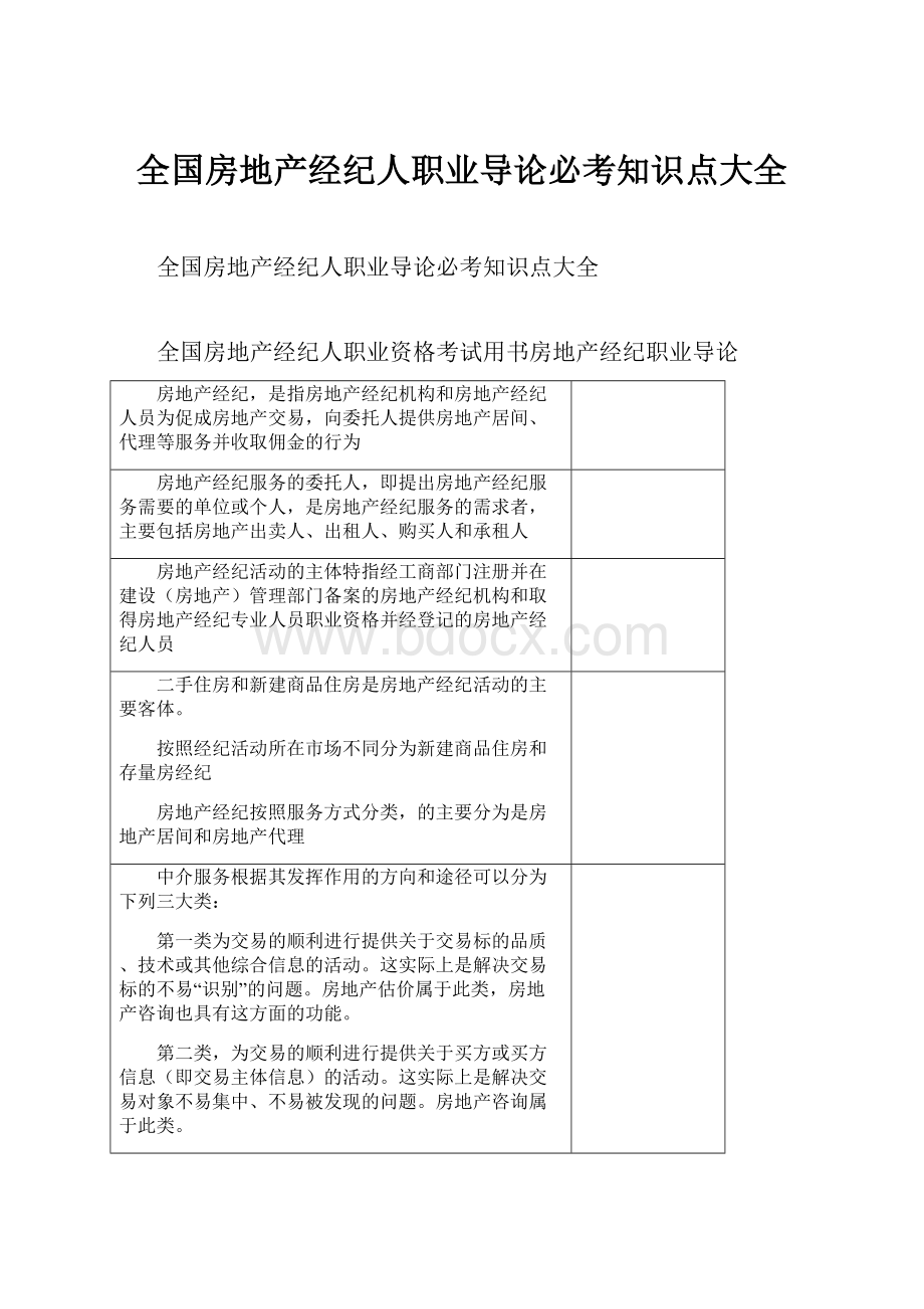 全国房地产经纪人职业导论必考知识点大全.docx_第1页