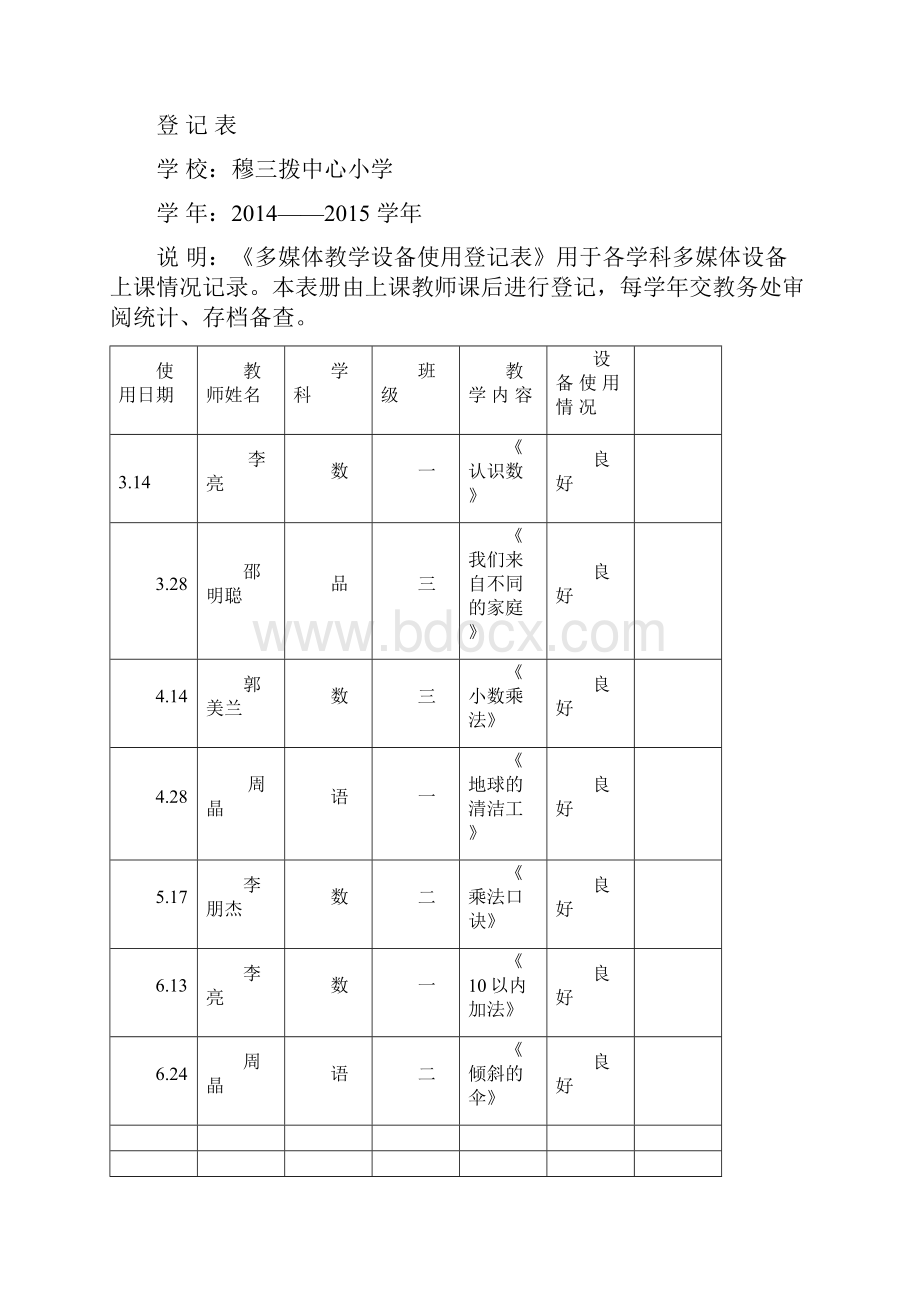 多媒体教室使用记录表.docx_第2页