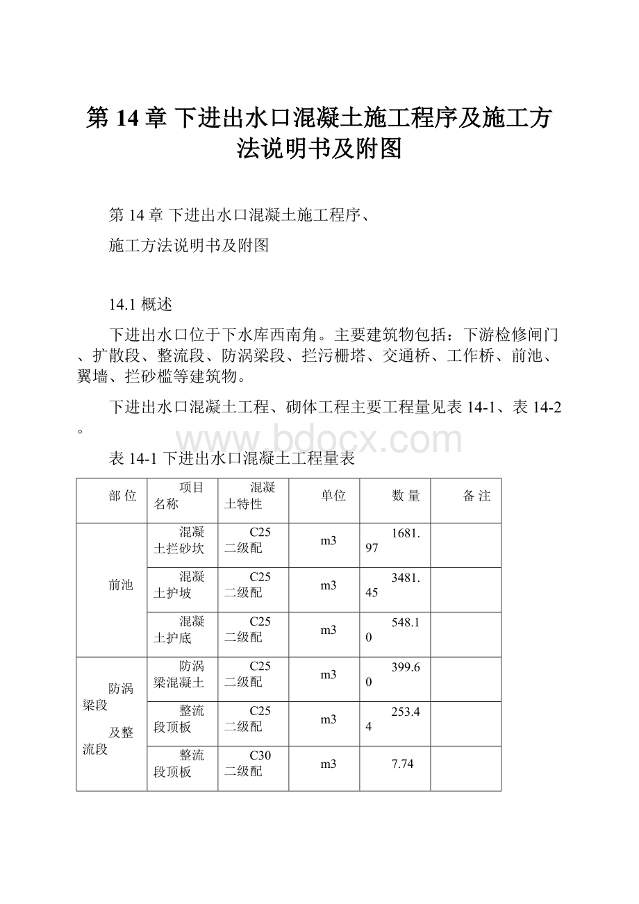 第14章下进出水口混凝土施工程序及施工方法说明书及附图.docx_第1页