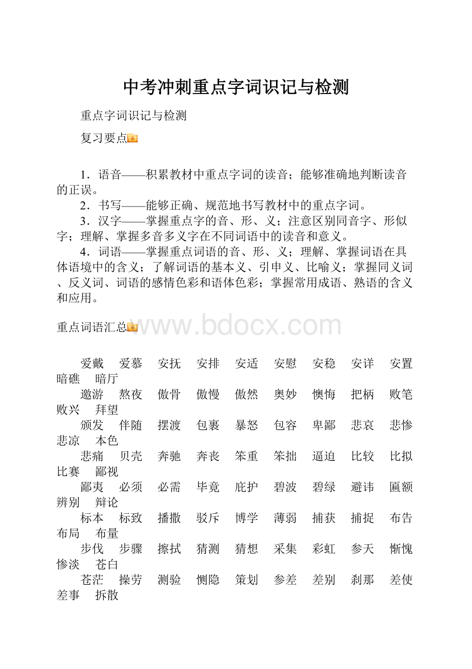 中考冲刺重点字词识记与检测.docx