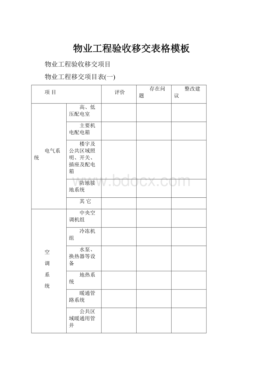 物业工程验收移交表格模板.docx