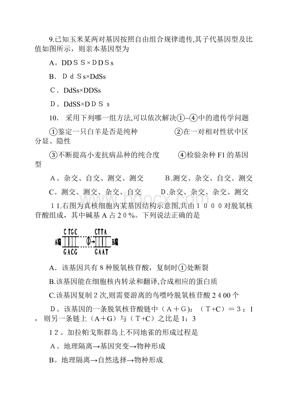 山东省威海文登市最新高二上学期期末统考 生物试题.docx_第3页