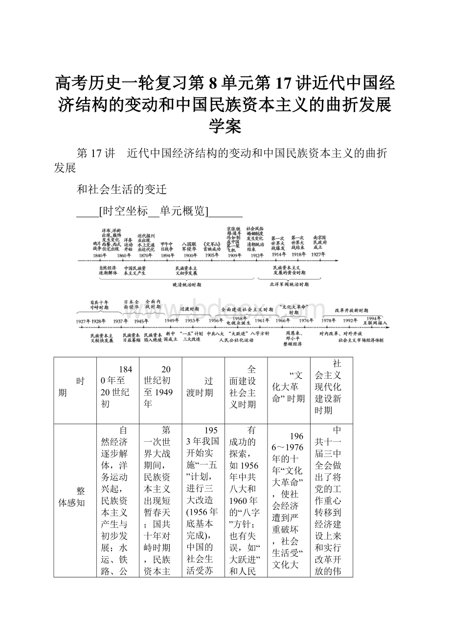 高考历史一轮复习第8单元第17讲近代中国经济结构的变动和中国民族资本主义的曲折发展学案.docx_第1页