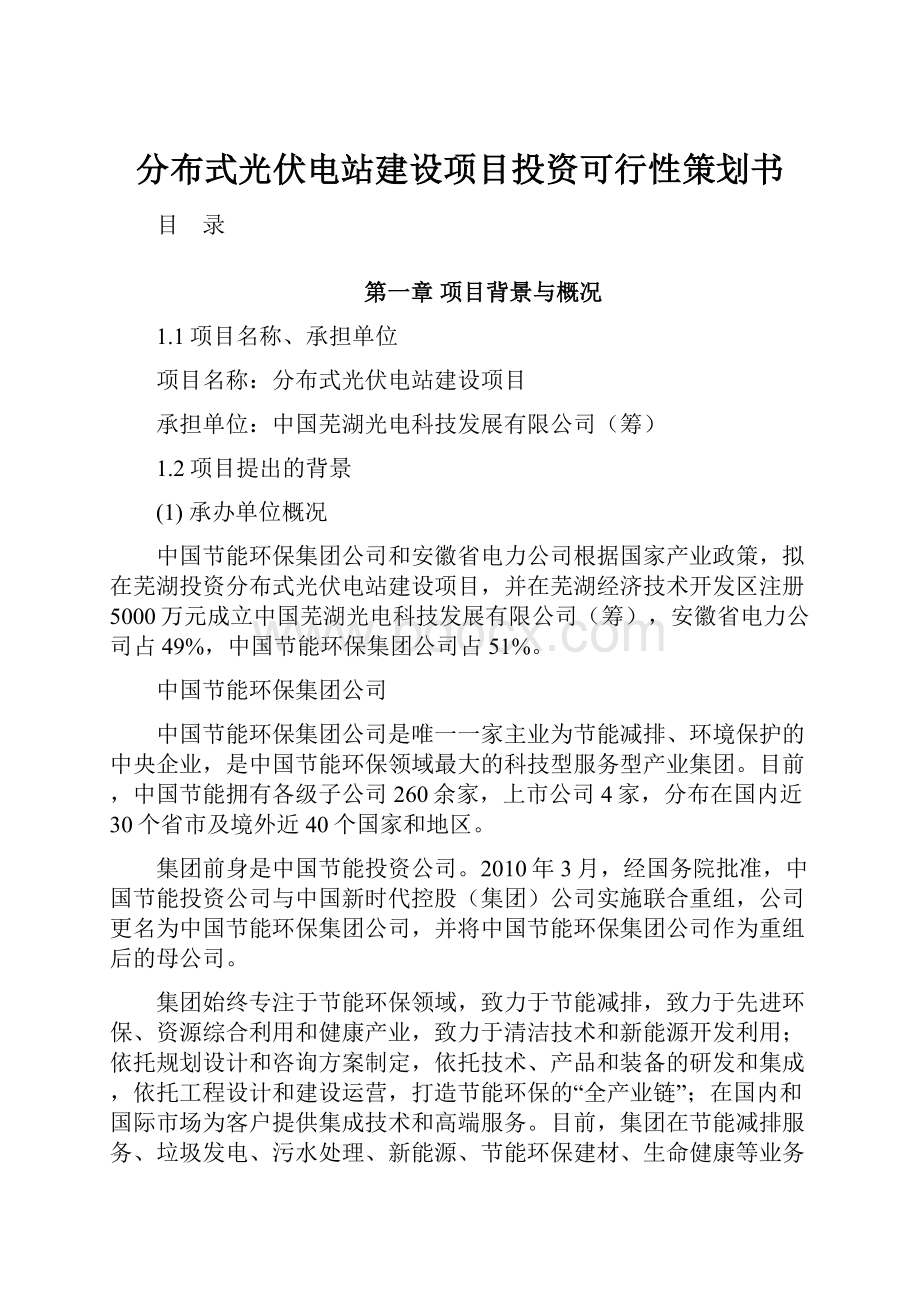 分布式光伏电站建设项目投资可行性策划书.docx