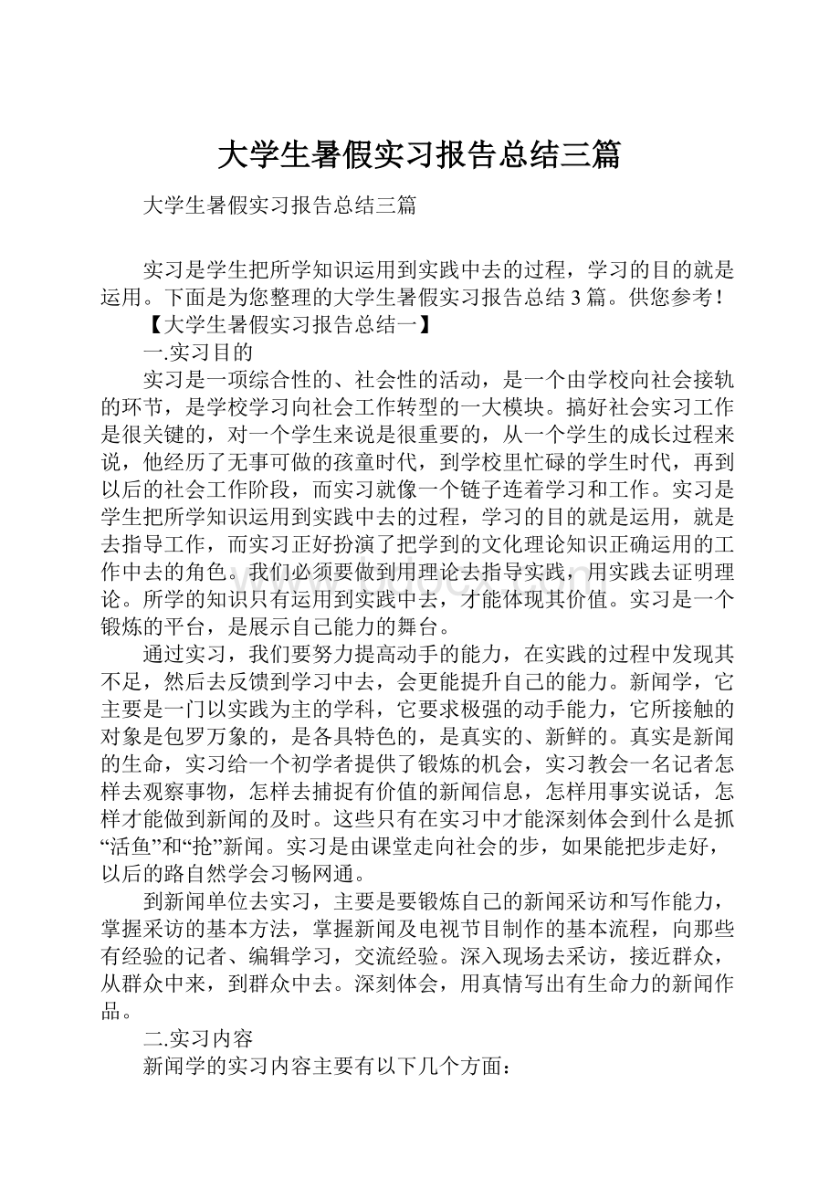 大学生暑假实习报告总结三篇.docx