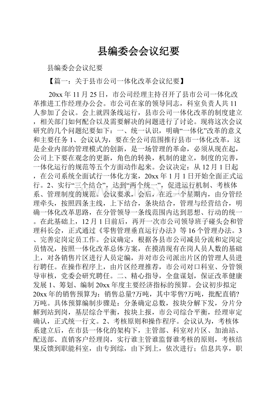 县编委会会议纪要.docx