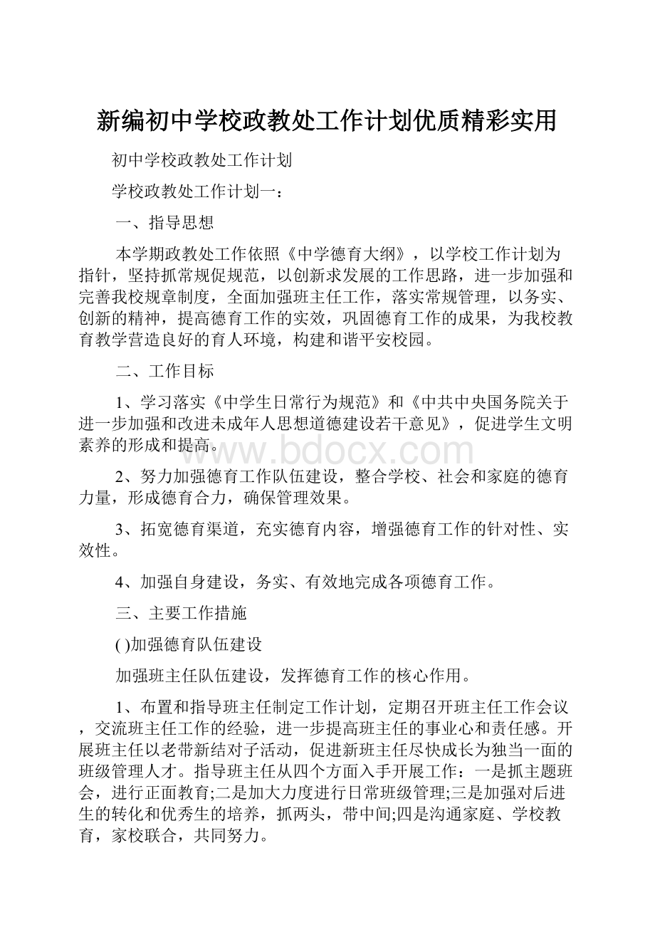 新编初中学校政教处工作计划优质精彩实用.docx