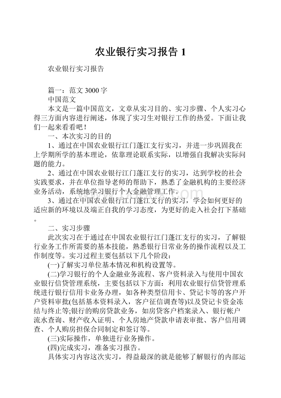 农业银行实习报告1.docx_第1页