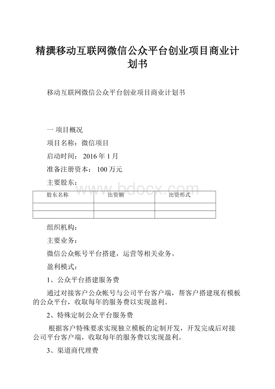 精撰移动互联网微信公众平台创业项目商业计划书.docx