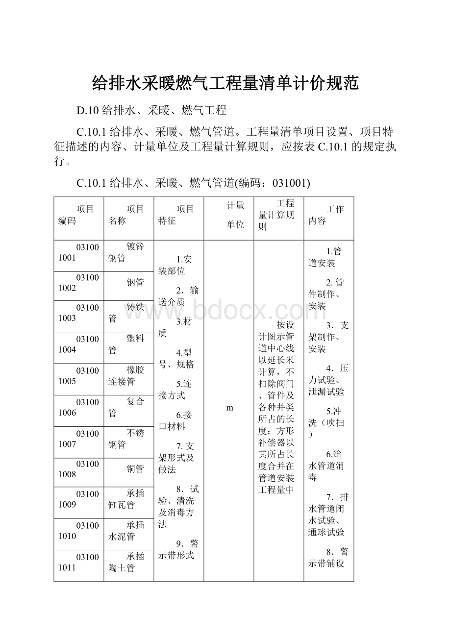 给排水采暖燃气工程量清单计价规范.docx