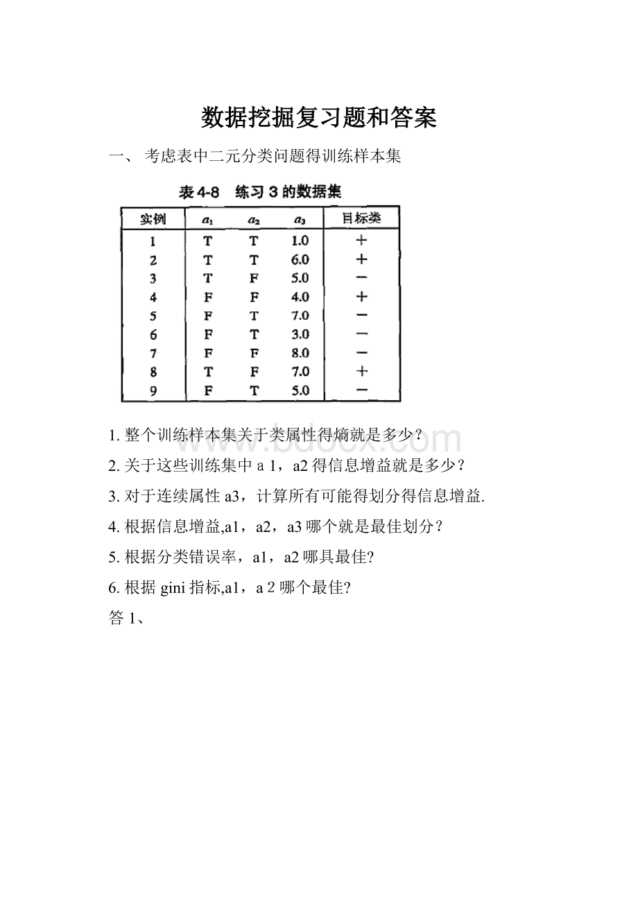 数据挖掘复习题和答案.docx_第1页