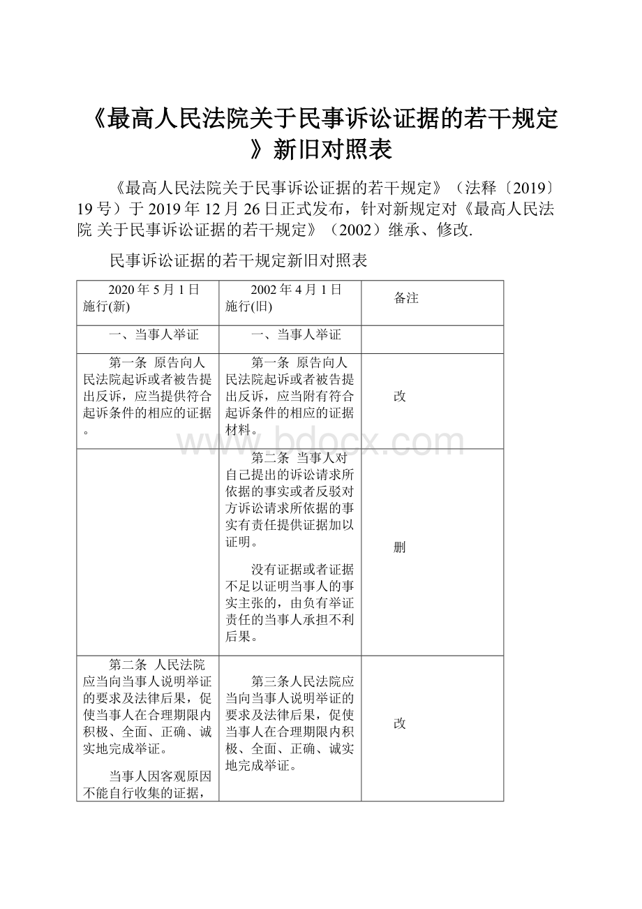 《最高人民法院关于民事诉讼证据的若干规定》新旧对照表.docx