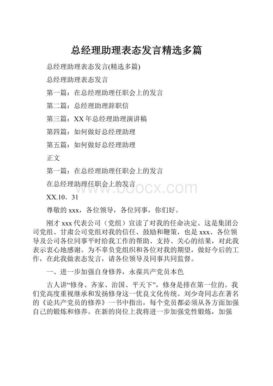 总经理助理表态发言精选多篇.docx